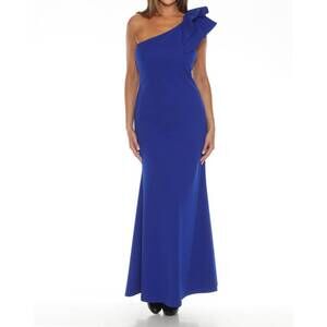 NEW JOSEPH RIBKOFF ruffled one-shoulder evening dress in royal sapphire